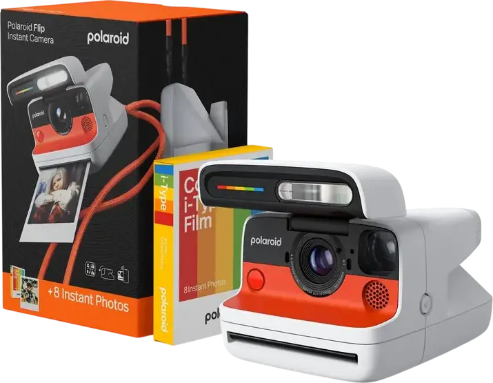 Polaroid Flip Instant Camera, White, Hyperfocal Four-Lens System, Sonar Autofocus, Bluetooth App Control, i-Type and 600 Film Compatible, USB-C