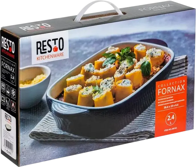 Resto Kitchenware 96152 FORNAX Rectangular Ceramic Baking Tray, Glazed Non-Stick Bakeware, 2.4L, 38.6 x 23 x 6.6 cm, Dark Blue, Oven and Microwave Safe