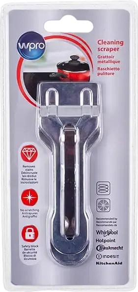 wPro 484000008550 Cleaning Scraper for Ceramic and Induction Hobs, Metal Blade for Removing Burnt-on Food, Compatible with Whirlpool Indesit Hotpoint
