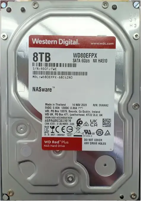 Жесткий диск Western Digital WD Red Plus WD80EFPX 8TB NAS Internal HDD 3.5-дюйма SATA-3 256MB кэш 5640 RPM CMR для RAID-систем