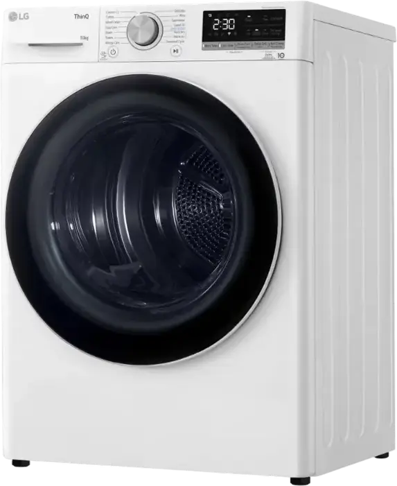 LG RH10V9AV4W Heat Pump Clothes Dryer, 10kg Capacity, Energy Class A+++, ThinQ, Inverter Motor, 14 Programs, White/Black, Front Load