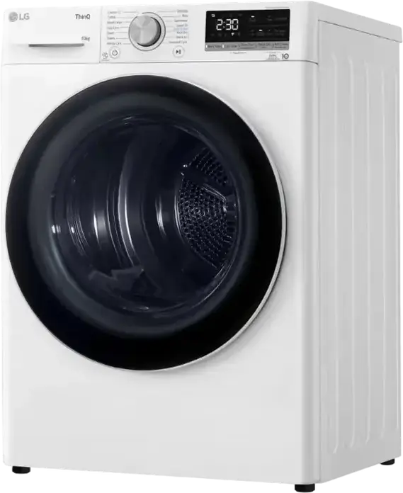LG RH10V9AV4W Heat Pump Clothes Dryer, 10kg Capacity, Energy Class A+++, ThinQ, Inverter Motor, 14 Programs, White/Black, Front Load