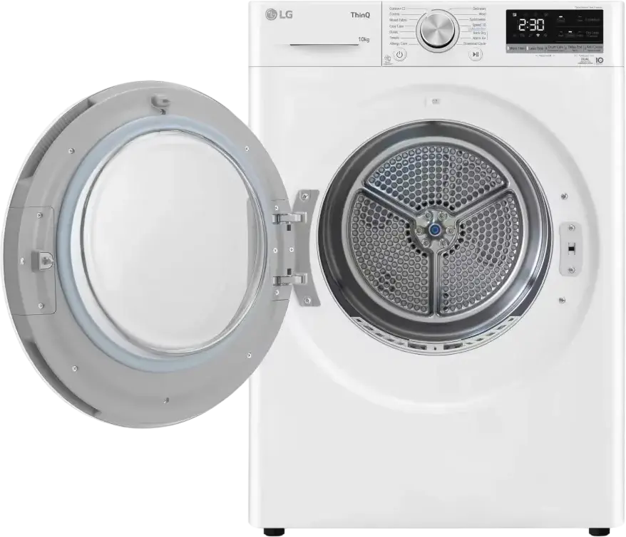 LG RH10V9AV4W Heat Pump Clothes Dryer, 10kg Capacity, Energy Class A+++, ThinQ, Inverter Motor, 14 Programs, White/Black, Front Load