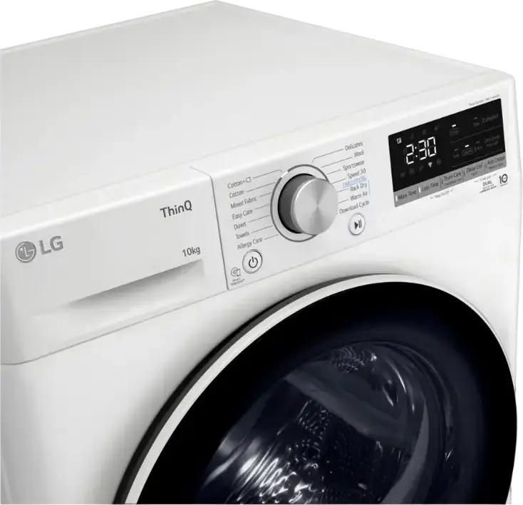 LG RH10V9AV4W Heat Pump Clothes Dryer, 10kg Capacity, Energy Class A+++, ThinQ, Inverter Motor, 14 Programs, White/Black, Front Load