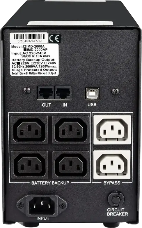 Powercom IMD Line-Interactive UPS Tower, 2000VA, AVR Boost/Buck, LCD Display, 230V Output, Circuit Breaker Protection