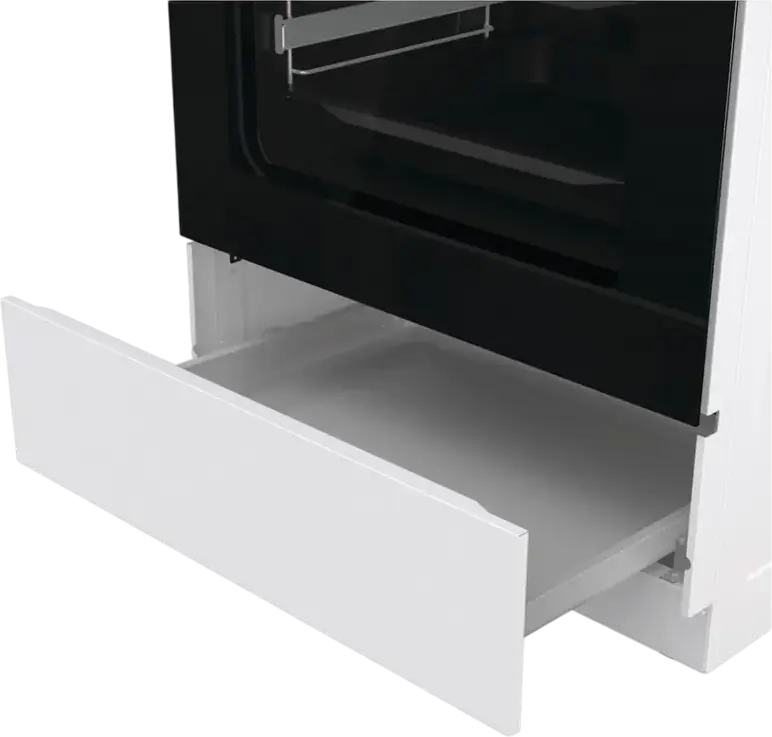 Комбинированная плита Gorenje GKS6C71WF, электродуховка 71 л с конвекцией, 4 газовые конфорки, чугунные решетки, AquaClean, белая, 60x85x60 см