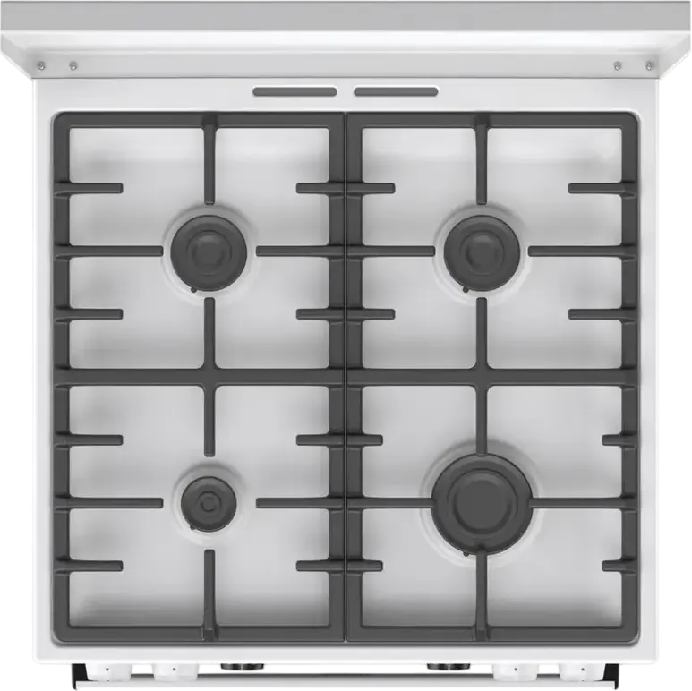 Комбинированная плита Gorenje GKS6C71WF, электродуховка 71 л с конвекцией, 4 газовые конфорки, чугунные решетки, AquaClean, белая, 60x85x60 см