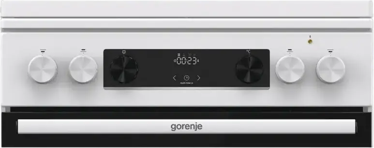 Комбинированная плита Gorenje GKS6C71WF, электродуховка 71 л с конвекцией, 4 газовые конфорки, чугунные решетки, AquaClean, белая, 60x85x60 см