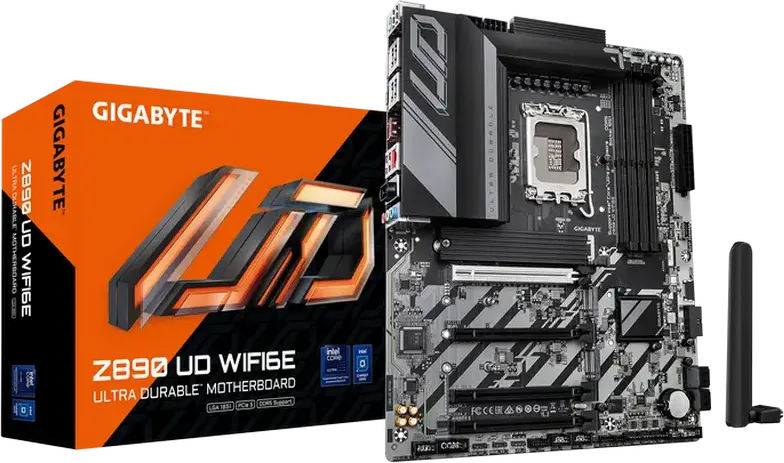 Placa de baza Gigabyte Z890 UD WIFI6E LGA1851 Intel Z890 ATX pentru procesoare Core Ultra DDR5 9200MHz OC PCIe Gen5 M.2 Wi-Fi 6E Bluetooth 5.3 2.5GbE