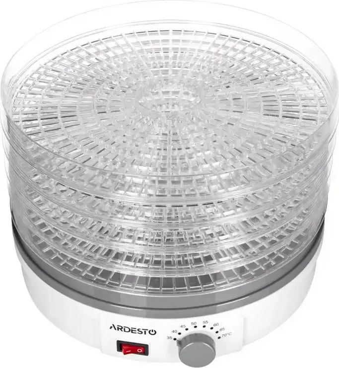 Ardesto FDB-5320 Food Dehydrator, 245W, 5 Trays, 35-70°C Temperature Range, Mechanical Control, White Plastic, for Fruits, Vegetables, Meat