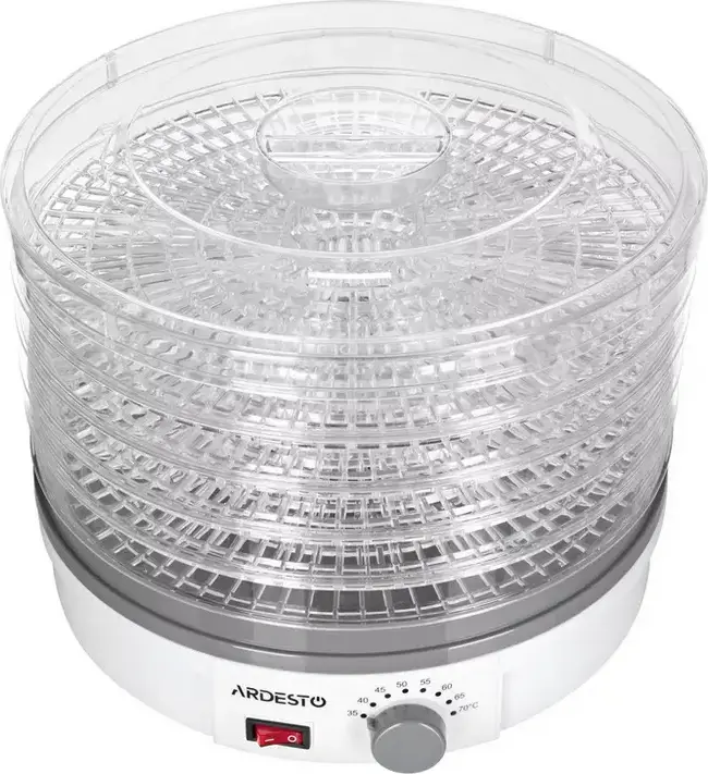 Ardesto FDB-5320 Food Dehydrator, 245W, 5 Trays, 35-70°C Temperature Range, Mechanical Control, White Plastic, for Fruits, Vegetables, Meat