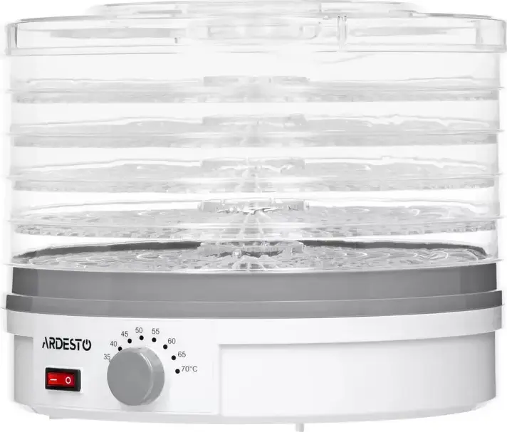 Ardesto FDB-5320 Food Dehydrator, 245W, 5 Trays, 35-70°C Temperature Range, Mechanical Control, White Plastic, for Fruits, Vegetables, Meat