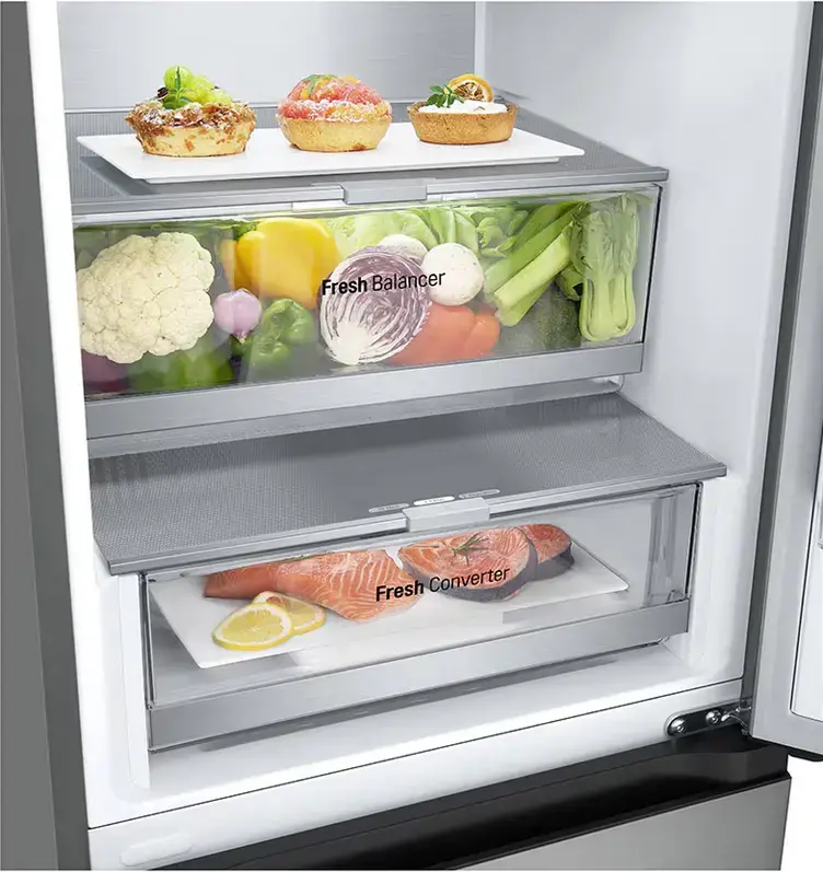 LG GBV7280 Combi Refrigerator Bottom Freezer 419L Energy Class B Stainless Steel Door Cooling+ Inverter Linear Compressor Freestanding 203 cm