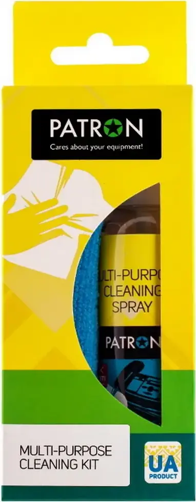 Patron F3-018 Multi-purpose Cleaning Kit, 100ml Universal Liquid Spray and 300x300mm Microfiber Cloth for Electronics, Plastic and Office Equipment