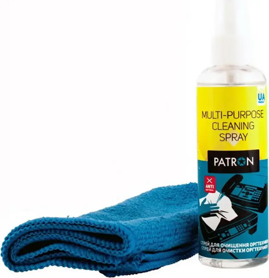 Patron F3-018 Multi-purpose Cleaning Kit, 100ml Universal Liquid Spray and 300x300mm Microfiber Cloth for Electronics, Plastic and Office Equipment