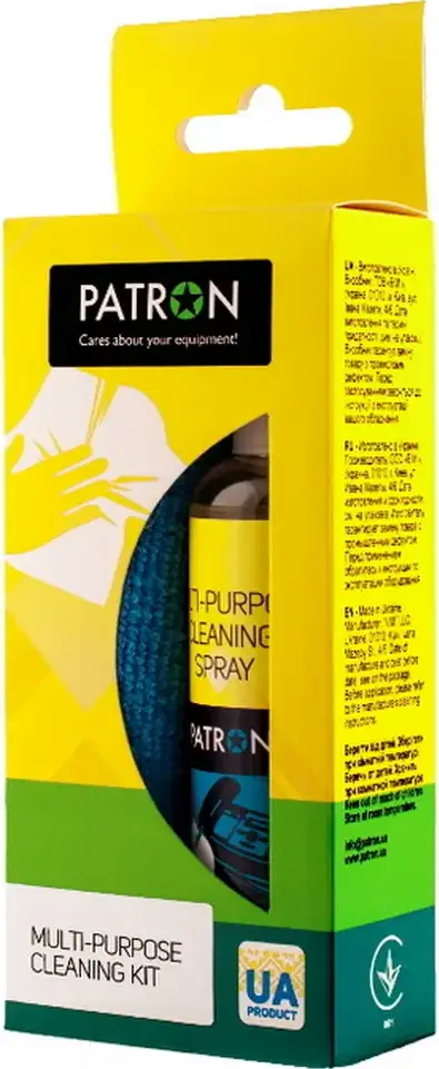 Patron F3-018 Multi-purpose Cleaning Kit, 100ml Universal Liquid Spray and 300x300mm Microfiber Cloth for Electronics, Plastic and Office Equipment