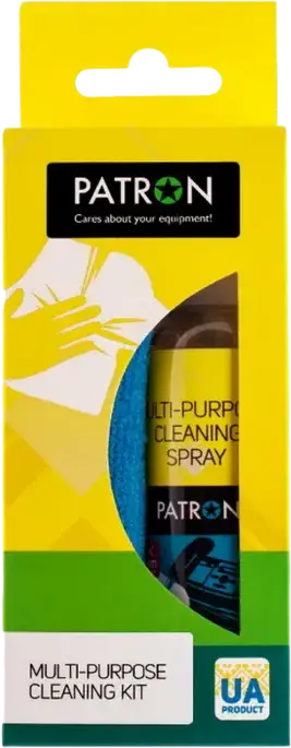 Patron F3-018 Multi-purpose Cleaning Kit, 100ml Universal Liquid Spray and 300x300mm Microfiber Cloth for Electronics, Plastic and Office Equipment