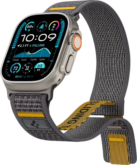 Curea Sport Spigen Athlex Air din Nylon Respirabil Gri pentru Apple Watch Series 10, 9, 8, 7, 6, SE, Ultra 2, 42mm 44mm 45mm 46mm 49mm, Fixare Velcro