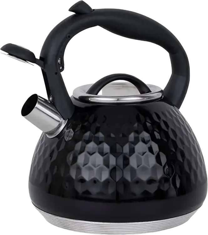 Resto 90606 ARIES Whistling Kettle, 2.7L Stainless Steel Hammered Body, Soft-touch Handle with Spout Button, Induction & Gas Compatible, Black