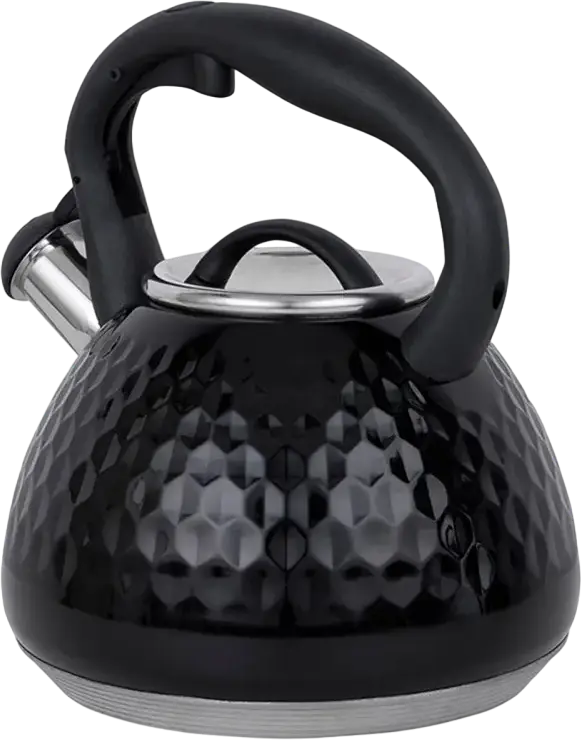 Resto 90606 ARIES Whistling Kettle, 2.7L Stainless Steel Hammered Body, Soft-touch Handle with Spout Button, Induction & Gas Compatible, Black