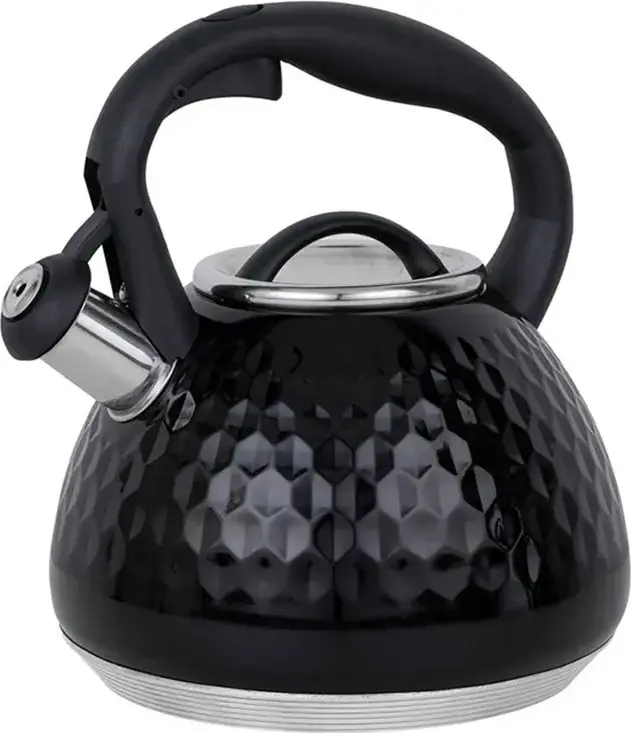 Resto 90606 ARIES Whistling Kettle, 2.7L Stainless Steel Hammered Body, Soft-touch Handle with Spout Button, Induction & Gas Compatible, Black