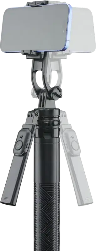 Cellularline Selfie Stick Max Tripod si Quadrapod Bluetooth, Tija Telescopica din Otel 180 cm, Rotire 360 Grade, Telecomanda Detasabila, Negru