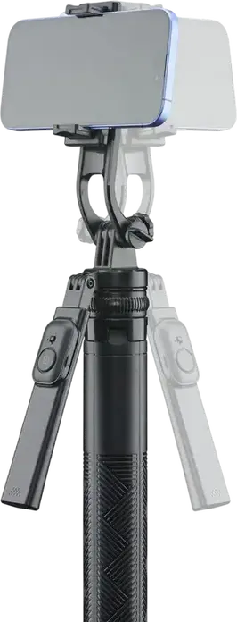 Cellularline Selfie Stick Max Tripod si Quadrapod Bluetooth, Tija Telescopica din Otel 180 cm, Rotire 360 Grade, Telecomanda Detasabila, Negru