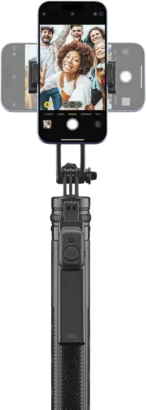 Cellularline Selfie Stick Max Tripod si Quadrapod Bluetooth, Tija Telescopica din Otel 180 cm, Rotire 360 Grade, Telecomanda Detasabila, Negru
