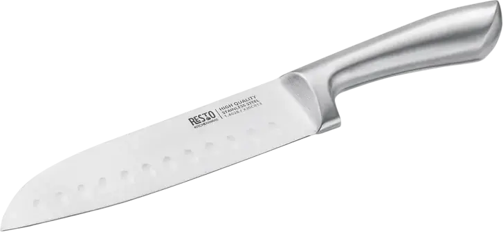 RESTO 95606 Merope 4-Piece Stainless Steel Knife Set - Santoku, Slicing, Utility and Paring Knives - X30Cr13 Stainless Steel Blades - Grey