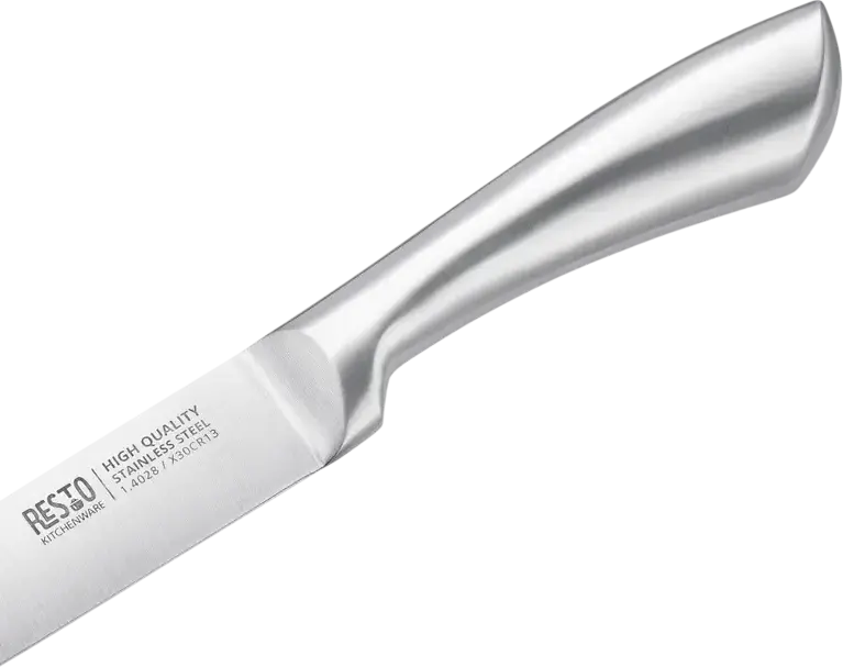 RESTO 95606 Merope 4-Piece Stainless Steel Knife Set - Santoku, Slicing, Utility and Paring Knives - X30Cr13 Stainless Steel Blades - Grey