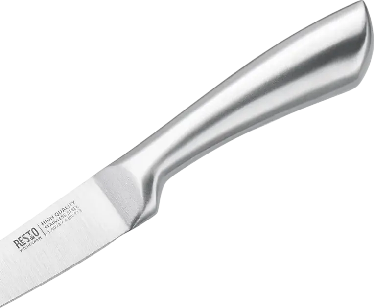 RESTO 95606 Merope 4-Piece Stainless Steel Knife Set - Santoku, Slicing, Utility and Paring Knives - X30Cr13 Stainless Steel Blades - Grey