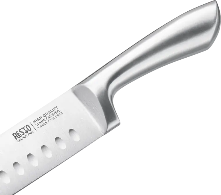 RESTO 95606 Merope 4-Piece Stainless Steel Knife Set - Santoku, Slicing, Utility and Paring Knives - X30Cr13 Stainless Steel Blades - Grey