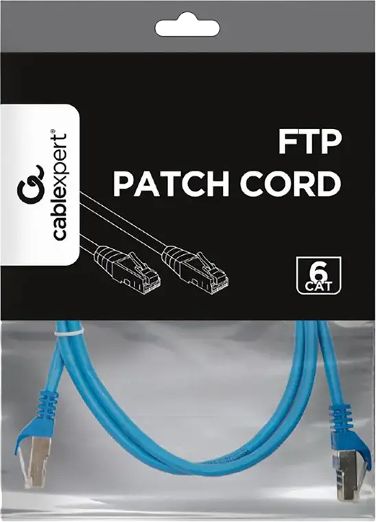 Cablu Patch Cablexpert PP6-1M Cat6 FTP 1m, Albastru, RJ45, 250 MHz, AWG 26 CCA, Ecranare Folie AL, Contacte Platinate cu Aur, Mantal PVC