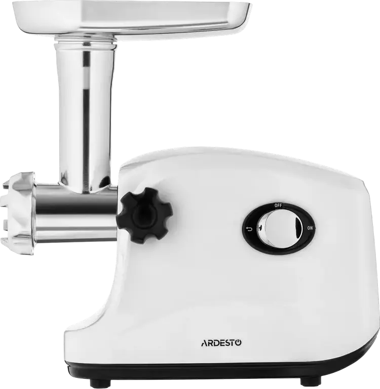Ardesto MGA-1735R Meat Grinder, 1600W, 1.6 kg/min, Metal and Plastic Housing, White, Reverse Function, Overload Protection, 3 Grinding Plates, Accessories