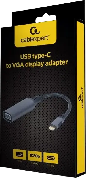 Adaptor Video Cablexpert A-USB3C-VGA-01 USB Type-C la VGA, Suport Full HD 1080p, Gri, 0.15m