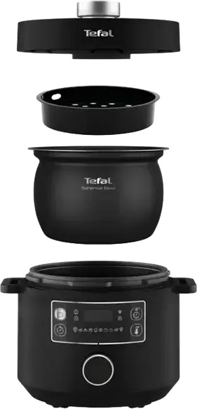 Мультиварка-скороварка Tefal Turbo Cuisine CY754830, 1090 Вт, сферическая керамическая чаша 5 л с антипригарным покрытием, 10-21 программа, черный