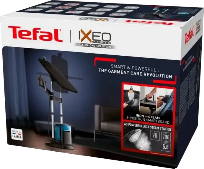 Tefal Ixeo Power QT2022E1 All-in-One High-Pressure Steam Iron and Garment Steamer, 2170W, 5.8 Bar, 1.1L Tank, 200g/min Boost, Integrated Smartboard