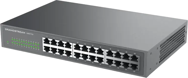 Grandstream GWN7703 Unmanaged Gigabit Ethernet Switch, 24-Port 10/100/1000 Mbps, Metal Housing, Rack-mountable, Auto MDI/MDIX, Grey