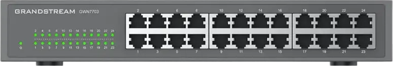 Grandstream GWN7703 Unmanaged Gigabit Ethernet Switch, 24-Port 10/100/1000 Mbps, Metal Housing, Rack-mountable, Auto MDI/MDIX, Grey