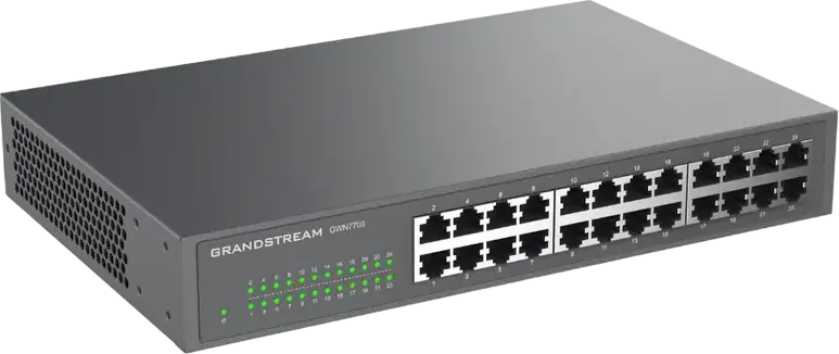 Grandstream GWN7703 Unmanaged Gigabit Ethernet Switch, 24-Port 10/100/1000 Mbps, Metal Housing, Rack-mountable, Auto MDI/MDIX, Grey