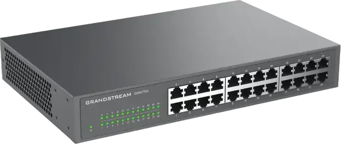 Grandstream GWN7703 Unmanaged Gigabit Ethernet Switch, 24-Port 10/100/1000 Mbps, Metal Housing, Rack-mountable, Auto MDI/MDIX, Grey