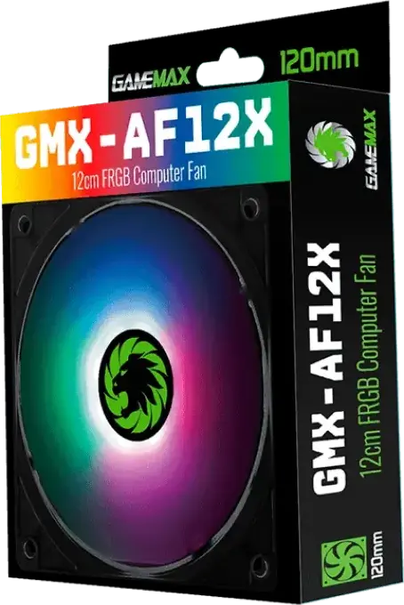 Ventilator Geamansa PC Gamemax GMX-AF12X 120mm RGB Fix FRGB Negru, 1100 RPM, 24.8 CFM, Rulment cu Buzna, Conector Molex + 3-pin