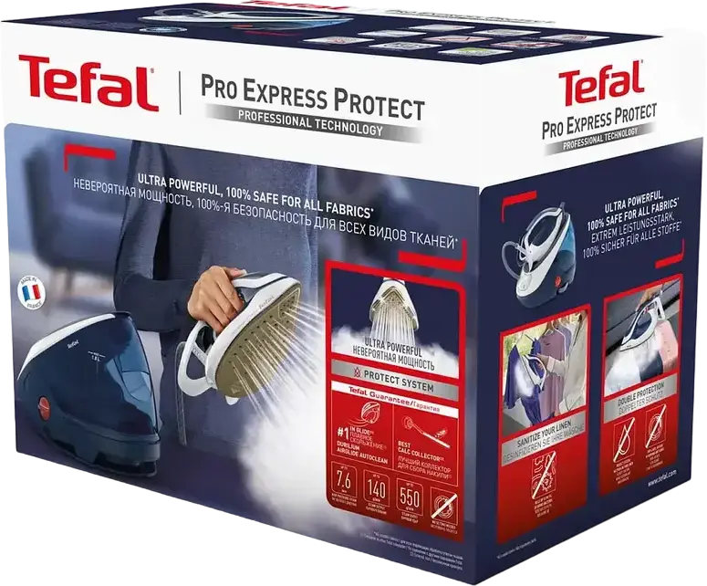 Generator de aburi Tefal Pro Express Protect GV9221, Fier de Calcat, 2600W, Presiune 7.6 bar, Jet Abur 550g/min, Talpa Durilium Airglide Autoclean, 1.8L