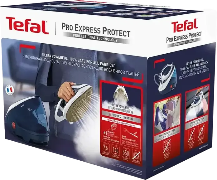 Generator de aburi Tefal Pro Express Protect GV9221, Fier de Calcat, 2600W, Presiune 7.6 bar, Jet Abur 550g/min, Talpa Durilium Airglide Autoclean, 1.8L