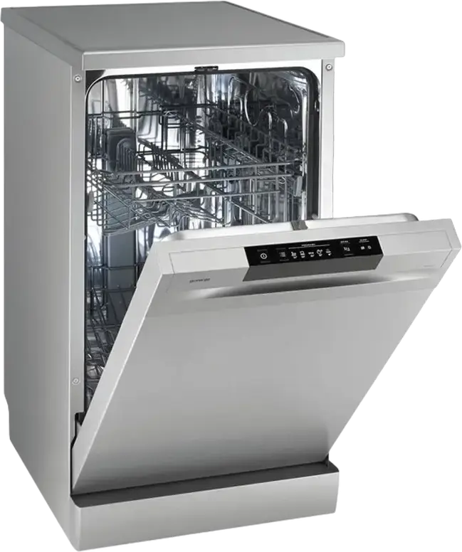 Gorenje GS 520 E15S Narrow Freestanding Dishwasher, 9 Place Settings, 5 Programs, AquaStop Leak Protection, Digital LCD, Grey, 44.8cm Width