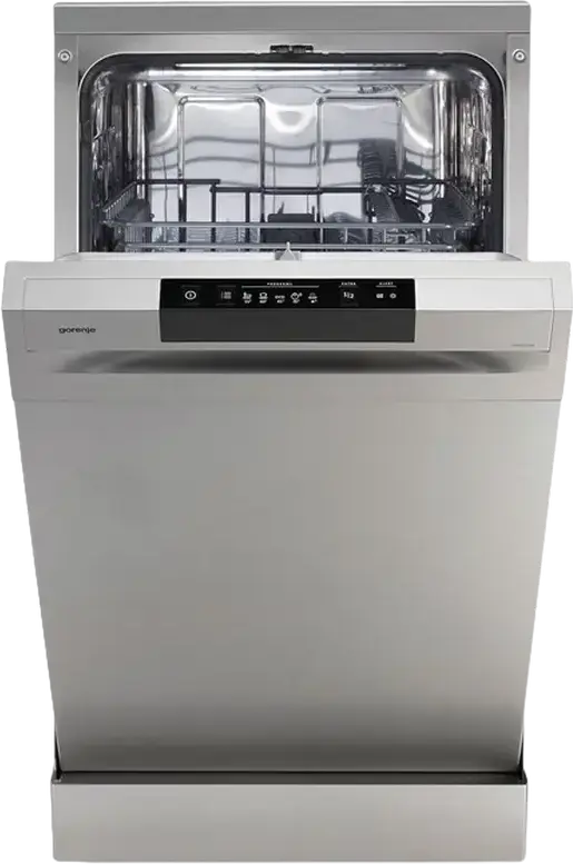 Gorenje GS 520 E15S Narrow Freestanding Dishwasher, 9 Place Settings, 5 Programs, AquaStop Leak Protection, Digital LCD, Grey, 44.8cm Width