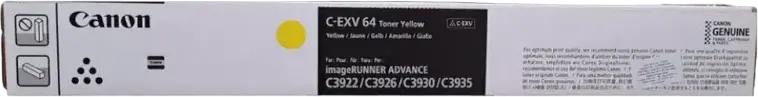 Canon C-EXV 64 Yellow Laser Toner Cartridge for imageRUNNER ADVANCE DX C3922i C3926i C3930i C3935i, 25500 Page Yield