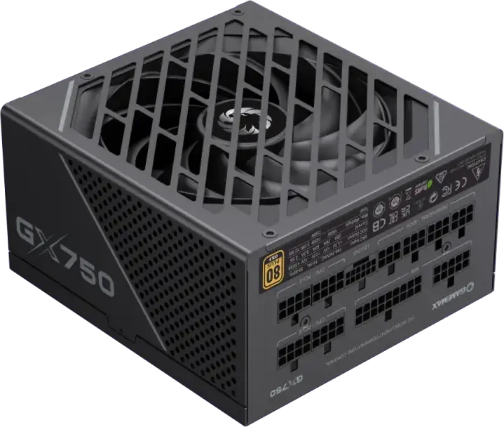 Sursa Gamemax GX-750 PRO 750W, 80 Plus Gold, Fully Modular, ATX 3.1, PCIe 5.1 12V-2*6, Condensatori Japonezi, Ventilator 135mm, Negru