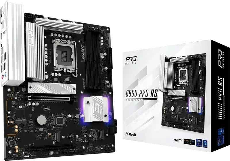 ASRock B860 Pro RS ATX Motherboard LGA1851 Intel B860 DDR5 8666+ MHz PCIe 5.0 Blazing M.2 Gen5 x4 2.5G LAN Intel Core Ultra Series 2 Support