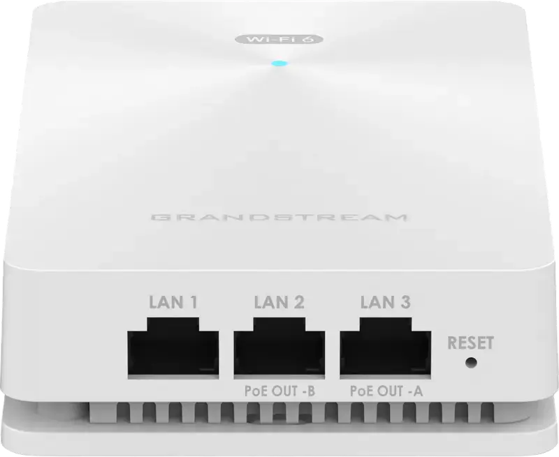 Grandstream GWN7661 Wi-Fi 6 In-Wall Access Point, Dual-Band AX1800, 4 Gigabit Ethernet Ports, 2x2 MU-MIMO, PoE 802.3af/at, IPX6 Rated, White